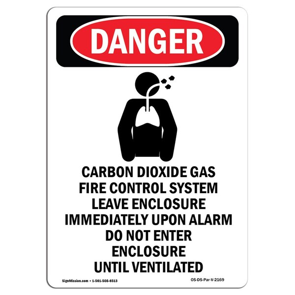 Safety Sign, OSHA Danger, 5" Height, Portrait Carbon Dioxide, Portrait, 10PK
